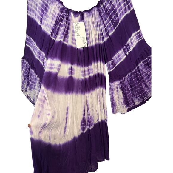 NWT Tye-dyed purple & white swim cover, tunic or dress flayed bell sleeves - Picture 5 of 7